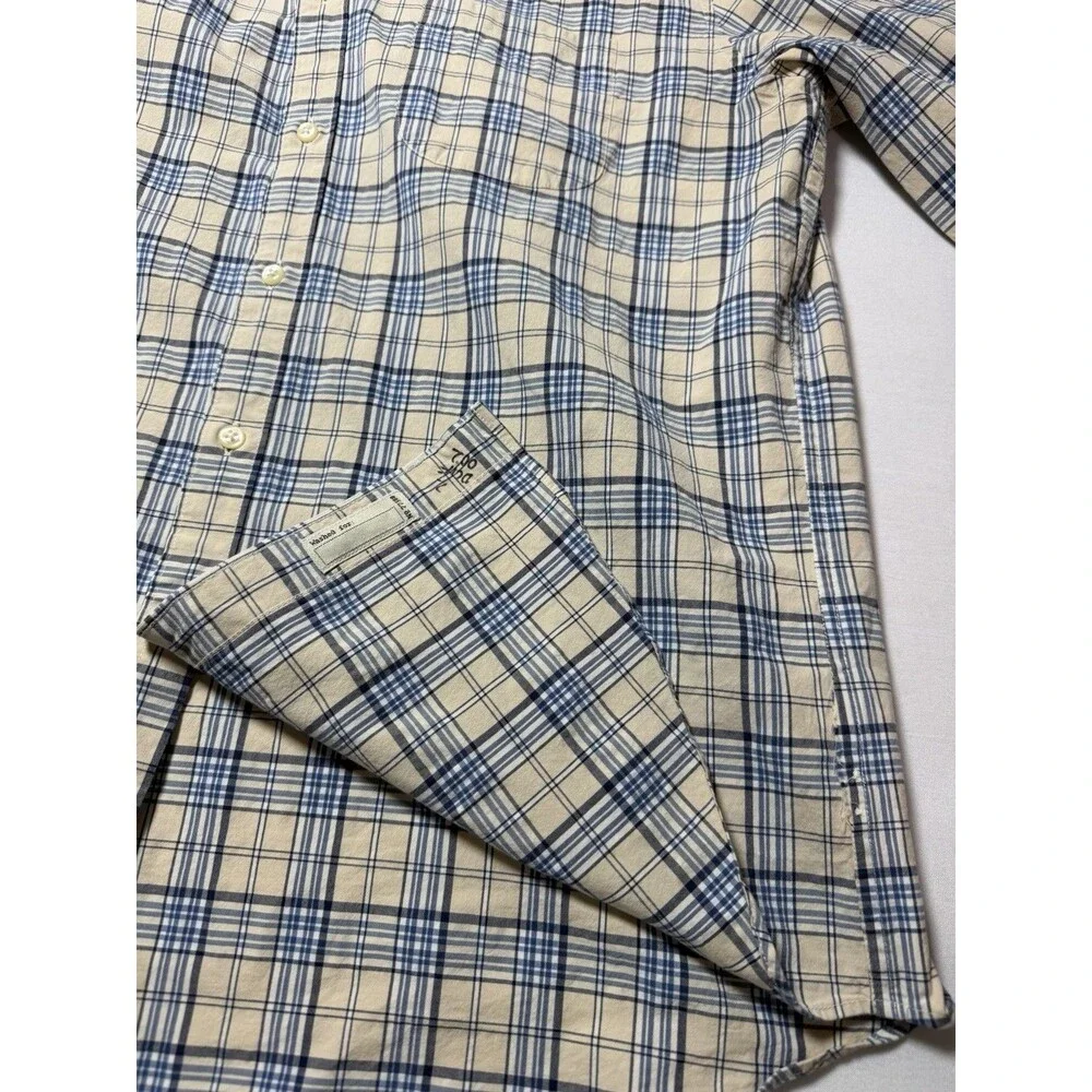 J.CREW Shirt Men’s Long Sleeve Beige Plaid Button Down Cotton Shirt Size Large